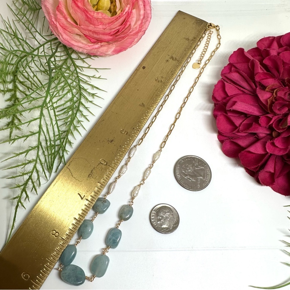 NEW⚜️Raw Aquamarine & Freshwater Pearl Necklace - Picture 4 of 4